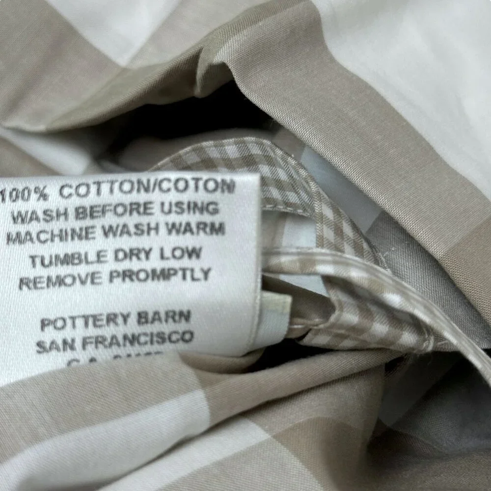 POTTERY BARN Buffalo Check Sham Beige Cotton One Pillowcase NWT